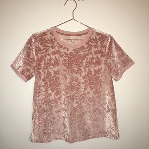 Crushed Pink Velvet Floral Pattern Blouse